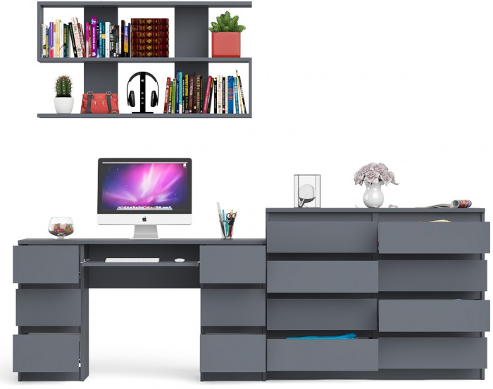 Мори компьютерный стол МС-2 + Комод МК1200.8 + Полка 1200, графит