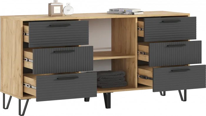 Флэш Комод 1500 браш графит/дуб крафт