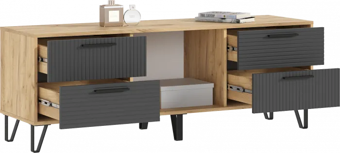 Флэш Тумба ТВ 1500 браш графит/дуб крафт