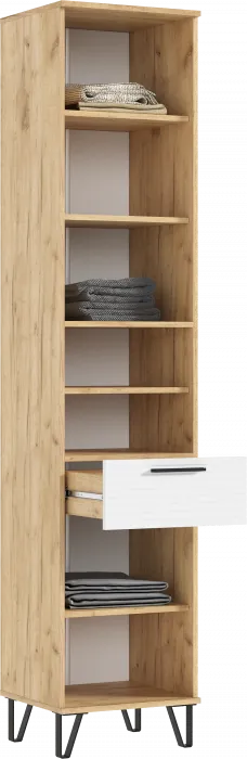 Флэш Прихожая Пенал открытый (Браш Вайт, Дуб Крафт)