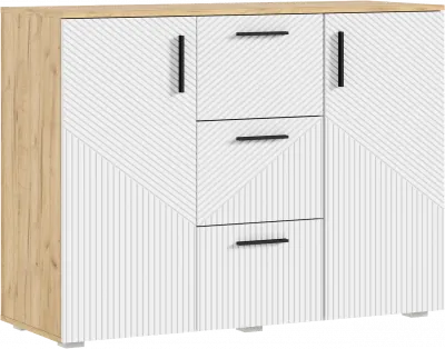 Сильвия Комод 3 ящика/2 двери 1200, Браш Вайт/Дуб крафт 1
