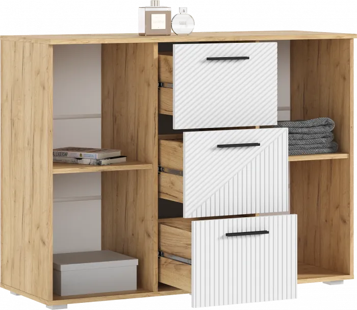 Сильвия Комод 3 ящика/2 двери 1200, Браш Вайт/Дуб крафт 1