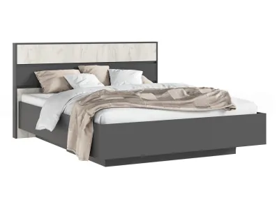 Роджина Кровать парящая 160 с ПМ с подсветкой, дуб крафт белый/графит