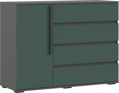 Норд Комод 1 дверь 4 ящика 1200, Графит/Изумрудный