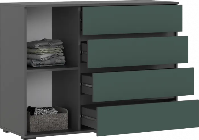 Норд Комод 1 дверь 4 ящика 1200, Графит/Изумрудный