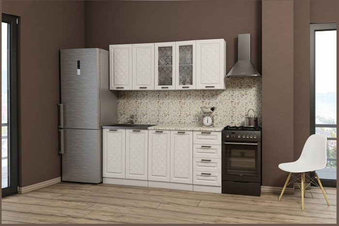 Кухня МДФ Агава 1600, Акация белая/Аква