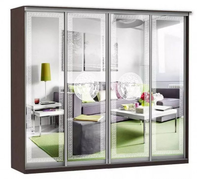Шкаф купе Модерн 2362х600 4-х дверный 4-х секционный зеркальный с пескоструем №1 венге