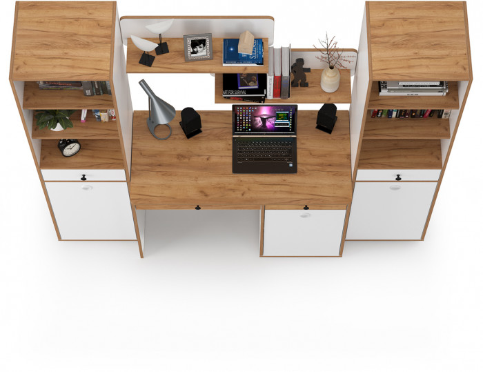 Вуди Компоновка № 09, цвет белый премиум/дуб крафт золотой, ШхГхВ 200х52,7х180,3 см., универсальная сборка