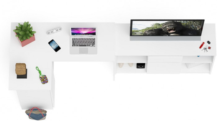 Мори компьютерный стол МС-16 левый + Тумба МТВ1204.1, белый