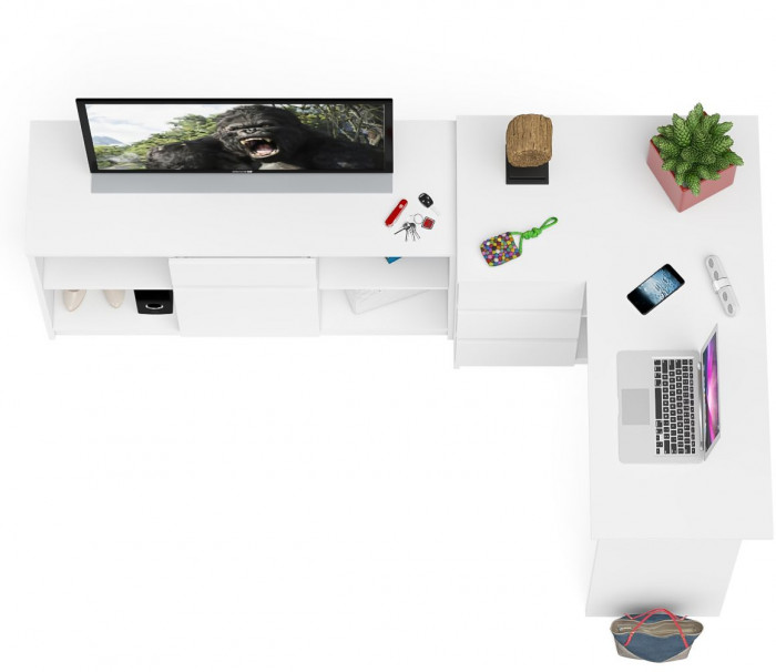 Мори компьютерный стол МС-16 левый + Тумба МТВ1204.1, белый