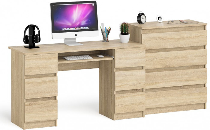Мори компьютерный стол МС-2 + Комод МК800.4, дуб сонома