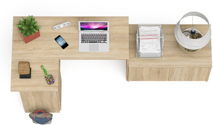 Мори Стол компьютерный МС-16 левый + Тумба МА900.1, цвет дуб сонома, ШхГхВ 214,8х84,9х76,6 см., выдвижные ящики слева, НЕ универсальная сборка