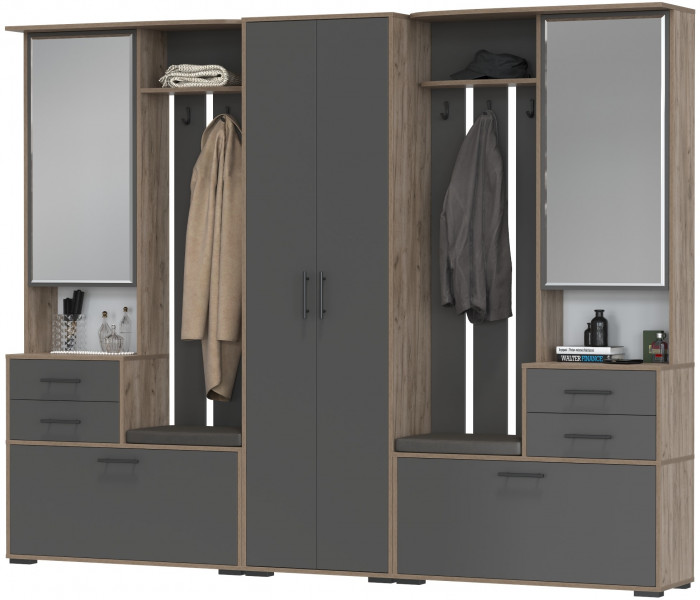 Прихожая Домино 3, дуб крафт табачный/графит