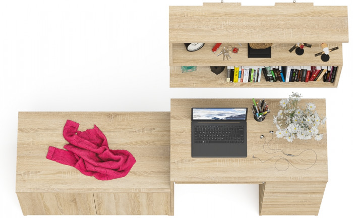 Мори Стол компьютерный МС-6 правый + Тумба МА900.1 + Полка 900, цвет дуб сонома, ШхГхВ 180,4х50,4х209,6 см., НЕ универсальная сборка