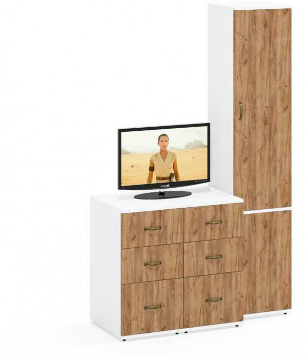 Лидер-8 Пенал МД 21Б + Тумба МД 3.16 + Тумба МД 3.16, белый шагрень/крафт золото