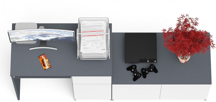 Мори компьютерный стол МС-1 правый + Тумба МА900.1, графит/белый