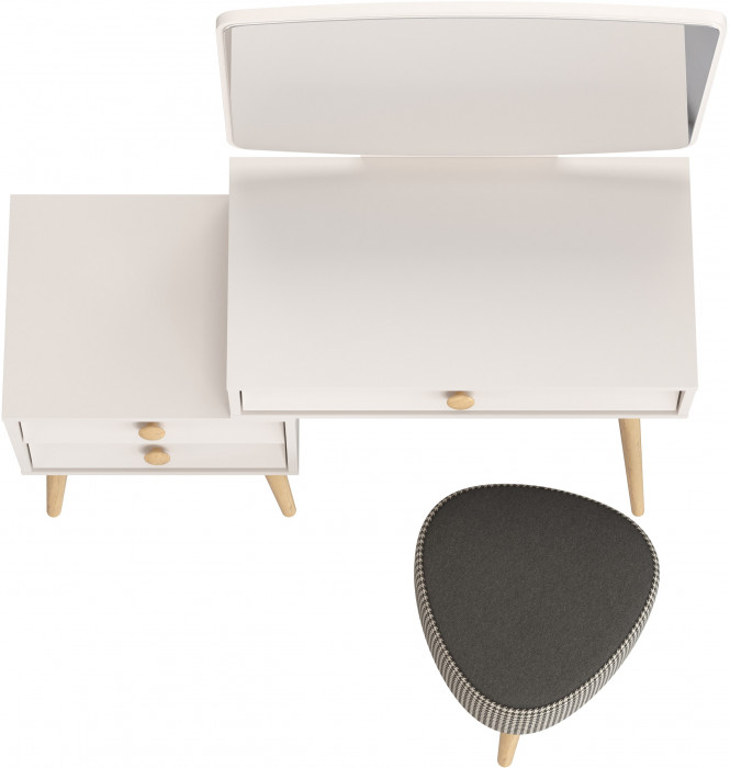 Афина Спальня 4-25901М1к.с. Трюмо + Банкетка 6-5134ТКчёр Ева, цвет кашемир серый/ткань чёрная, ШхГхВ 105х38,6х129 + 38х38х45 см., универс. сб.