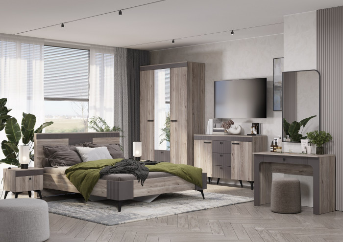 Шкаф 3-х створчатый "Кассандра" ШК-08 Дуб Смоки/MF14 Муссон софт