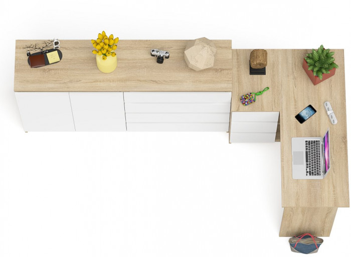 Мори Стол компьютерный МС-16 левый + Комод МК1600.1, цвет дуб сонома/белый, ШхГхВ 284,8х84,9х94 см., выдвижные ящики слев, НЕ универсальная сборкаа
