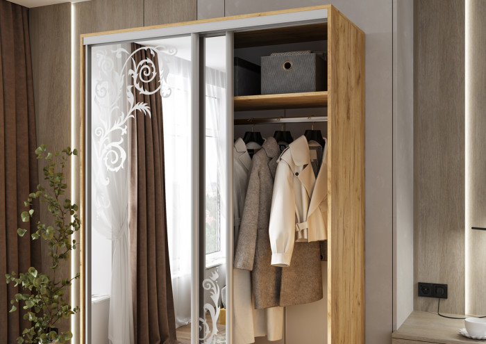 Шкаф-купе Тринити-2 (1,35 м), Дуб крафт золотой