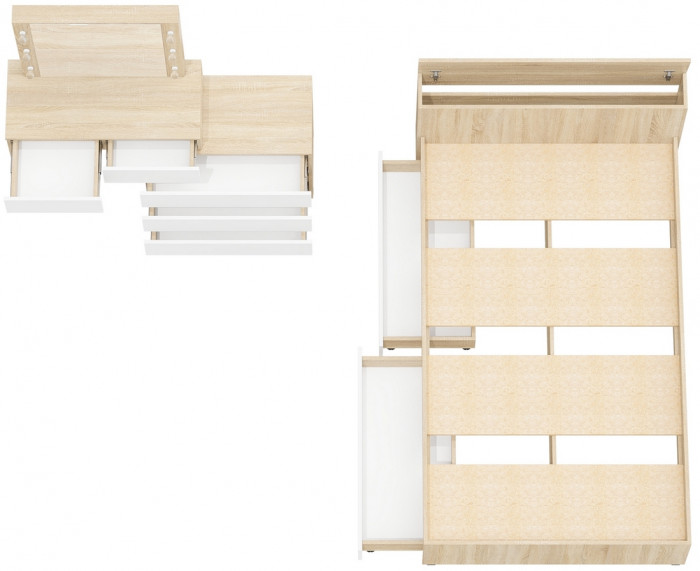 Ксения Кровать с ящиками 1200 + Стол косметический с подсветкой 110, дуб сонома/белый