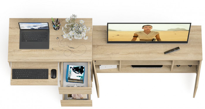 Мори компьютерный стол МС-6 правый + Тумба МТВ1200.1, дуб сонома