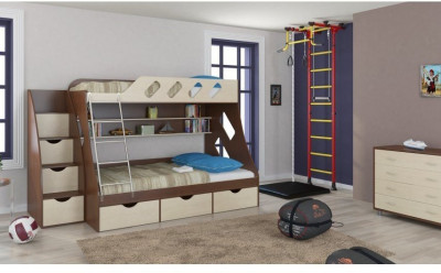 Детская двухъярусная кровать Дельта 20.01+23.02+25 (Салатовый, Дуб молочный)