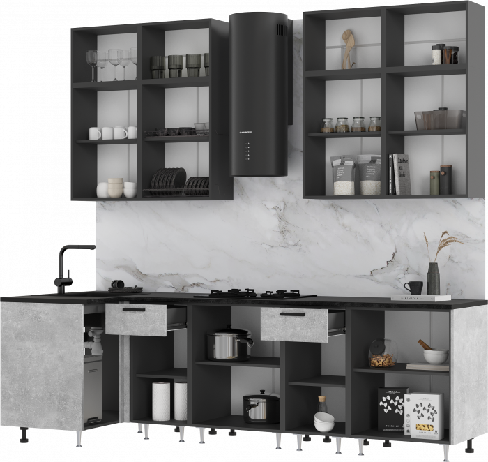 Кухня Рио NEW 1,0х2,6м/1080м (490), Компановка №3, Графит/Бетон светлый