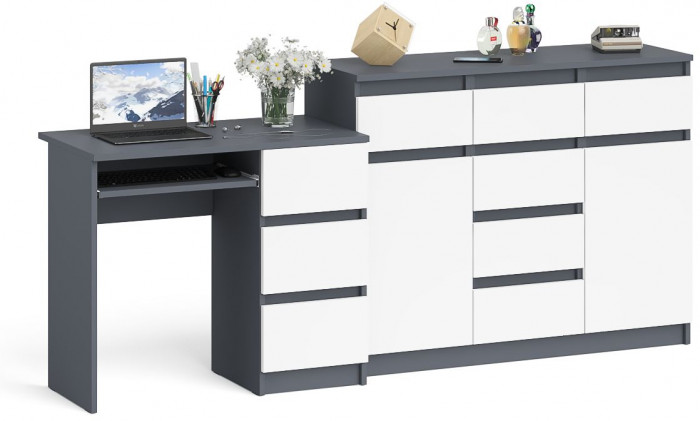 Мори Стол компьютерный МС-6 правый + Комод МК1200.4, цвет графит/белый, ШхГхВ 210,4х50х94 см., выдвижные ящики справа, НЕ универсальная сборка