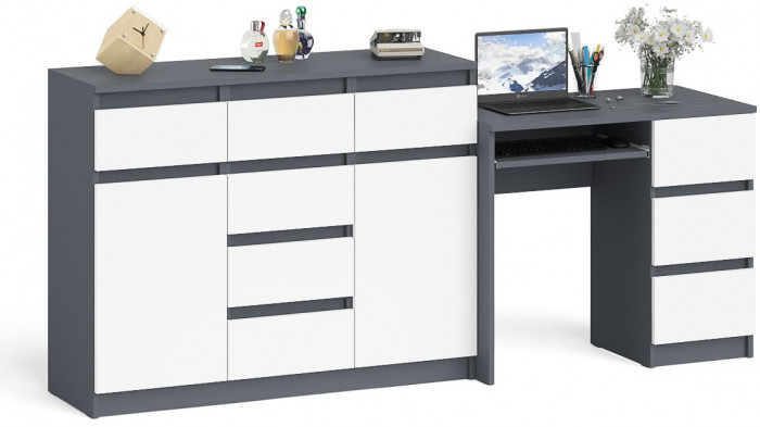 Мори Стол компьютерный МС-6 правый + Комод МК1200.4, цвет графит/белый, ШхГхВ 210,4х50х94 см., выдвижные ящики справа, НЕ универсальная сборка