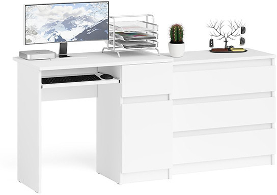 Мори Стол компьютерный МС-1 левый + Комод МК800.1, цвет белый, ШхГхВ 170,4х50х76,6 см., выдвижной ящик слева, НЕ универсальная сборка