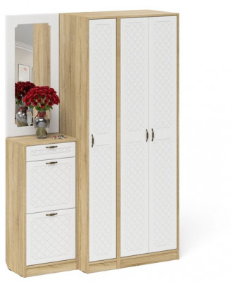 Прихожая П-6 Компоновка № 49, дуб сонома/фасады МДФ белое дерево фрезеровка ромб