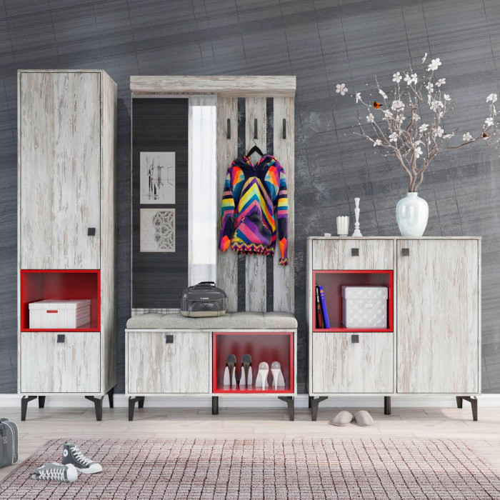 Прихожая Милан куб (362х466х350) красный матовый