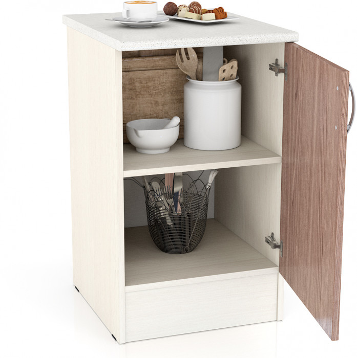 Кухня Мери ШН500 Стол 50 см., цвет дуб/ясень шимо тёмный, ШхГхВ 50х60х85 см., универсальная дверь (столешница № 130 сахара белая)