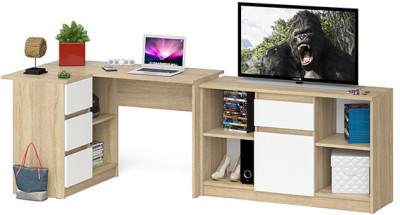 Мори компьютерный стол МС-16 левый + Тумба МТВ1204.1, дуб сонома/белый