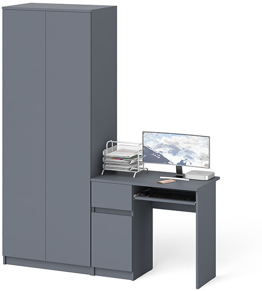 Мори Стол компьютерный МС-1 левый + Шкаф МШ800.1, цвет графит, ШхГхВ 170,4х50,4х209,6 см., выдвижной ящик слева, НЕ универсальная сборка