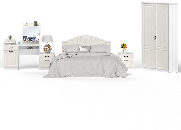 Ливерпуль Спальня № 3 11.08ОСН + две 08.146 + 13.124 + 12.46 + 10.118 + 10.117, цвет ясень ваниль/белый, сп. м. 1600х2000 мм., б/м, ортопед есть