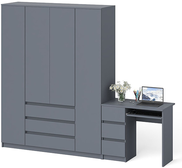 Мори Стол компьютерный МС-6 левый + Шкаф МШ1600.1, цвет графит, ШхГхВ 250,4х50,4х209,6 см., выдвижные ящики слева, НЕ универсальная сборка