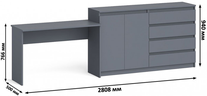 Мори письменный стол МСП1200.1 + Комод МК1600.1, графит
