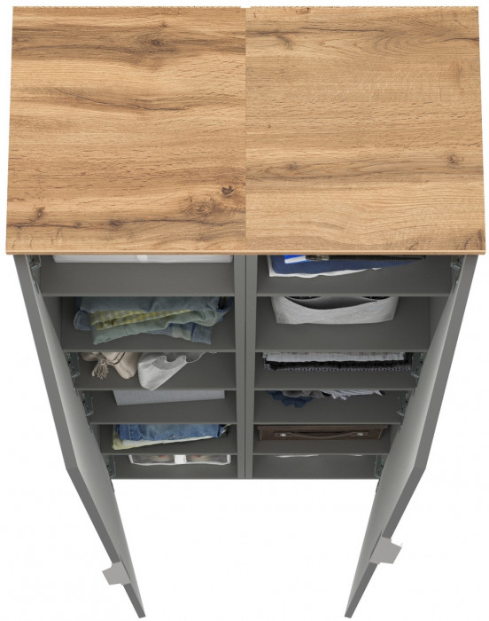 Октава 13.228 Шкаф-пенал + 13.228 Шкаф-пенал, серый графит/дуб крафт золотой/фасады МДФ серый графит