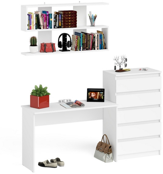 Мори письменный стол МСП1200.1 + Комод МК700.5 + Полка 1200, белый