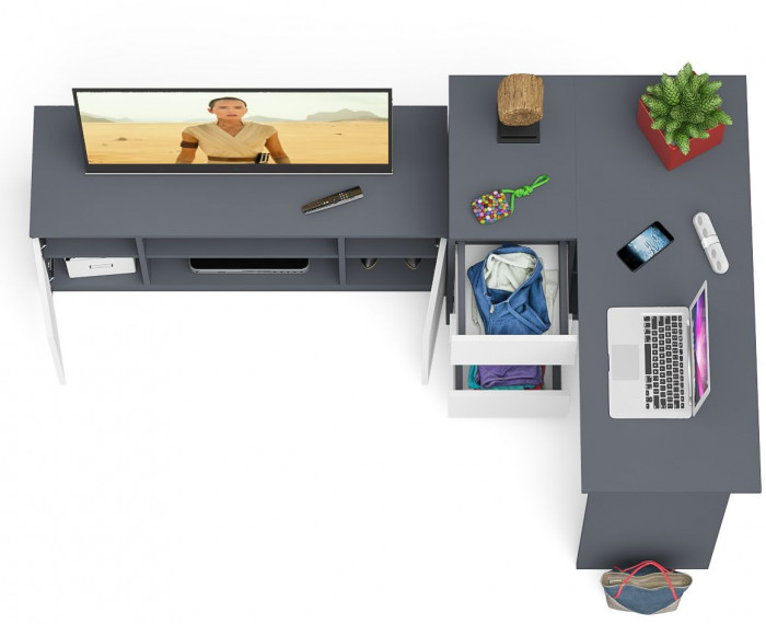 Мори Стол компьютерный МС-16 левый + Тумба МТВ1200.1, цвет графит/белый, ШхГхВ 244,8х84,9х76,6 см., выдвижные ящики слева, НЕ универсальная сборка