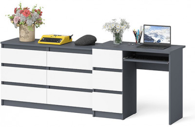 Мори Стол компьютерный МС-6 левый + Комод МК1200.6, цвет графит/белый, ШхГхВ 210,4х50х76,6 см., выдвижные ящики слева, НЕ универсальная сборка