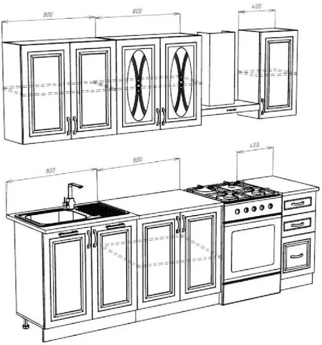 Кухня МДФ Констанция 2000 Компоновка 1 (Сандал, Белый)