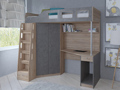 Кровать чердак Астра 7 Сонома/Железный Камень