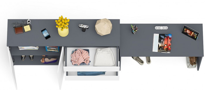 Мори письменный стол МСП1200.1 + Комод МК1600.1, графит/белый