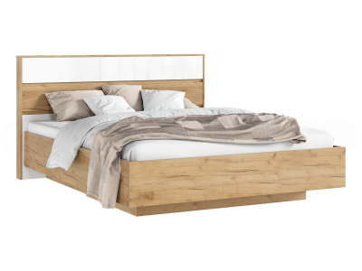 Роджина Кровать парящая 160 с ортопедом металл с подсветкой, белый глянец холодный/дуб крафт