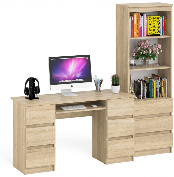 Мори Стол компьютерный МС-2 + Стеллаж МСТ600.3, цвет дуб сонома, ШхГхВ 195,8х50х179,6 см., универсальная сборка