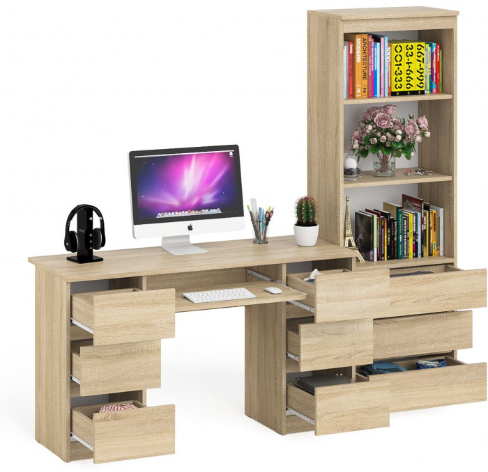 Мори Стол компьютерный МС-2 + Стеллаж МСТ600.3, цвет дуб сонома, ШхГхВ 195,8х50х179,6 см., универсальная сборка
