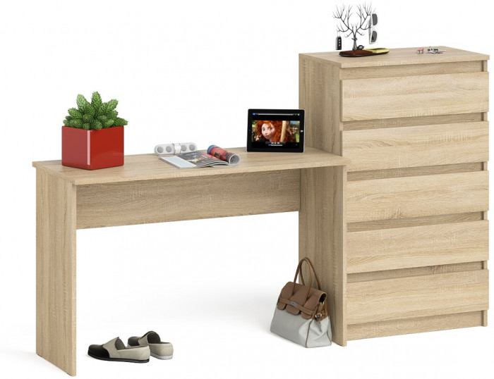 Мори Стол письменный МСП1200.1 + Комод МК700.5, цвет дуб сонома, ШхГхВ 190,8х50х114 см., универсальная сборка